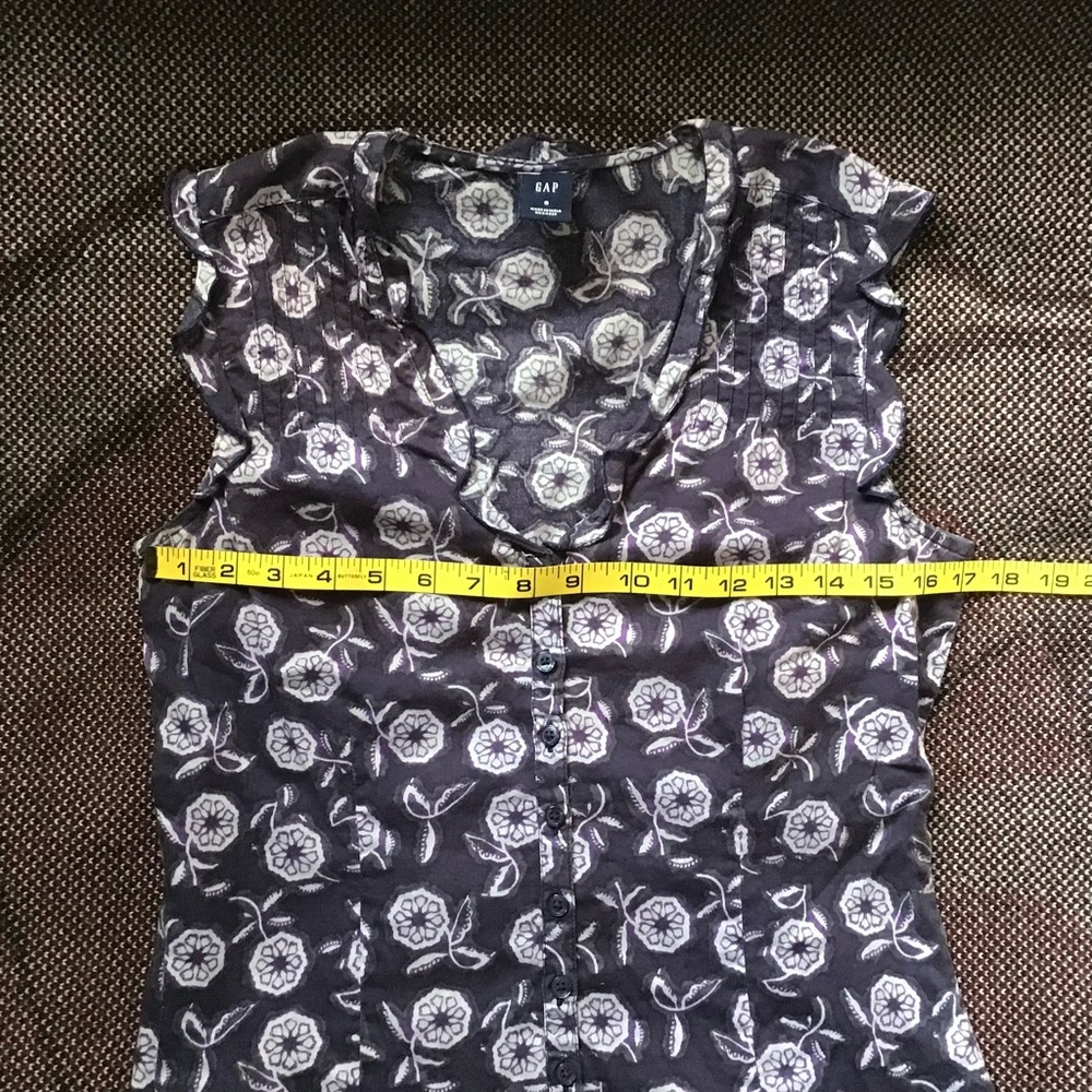 Gap Blue Floral Blouse Button Down Small 100% Cotton
